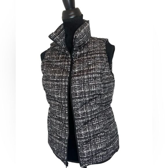 NWOT LANDS END QUILTED PUFFER ZIP UP VEST PATTERNED BLACK AND WHITE WOMENS XS - Picture 3 of 7